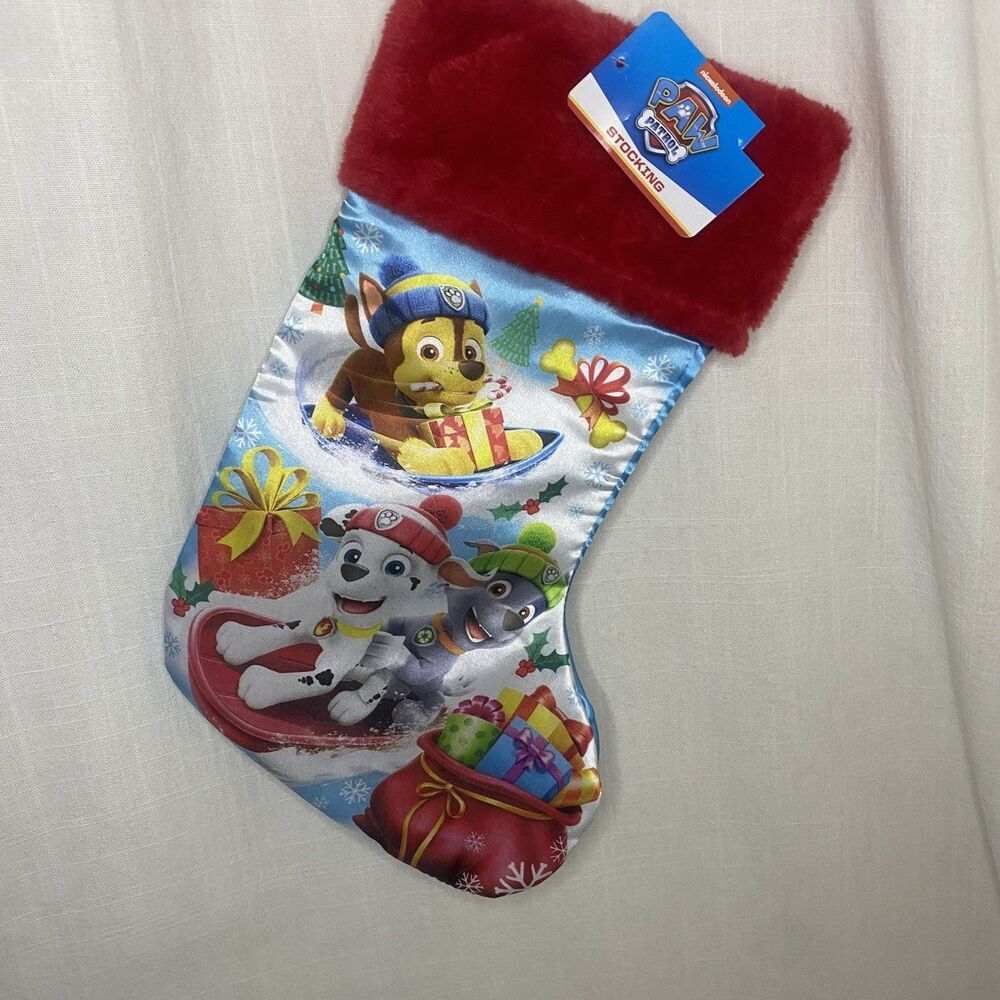 Nickelodeon Paw Patrol Cartoon Christmas Stocking Marshal Chase Blue Satin